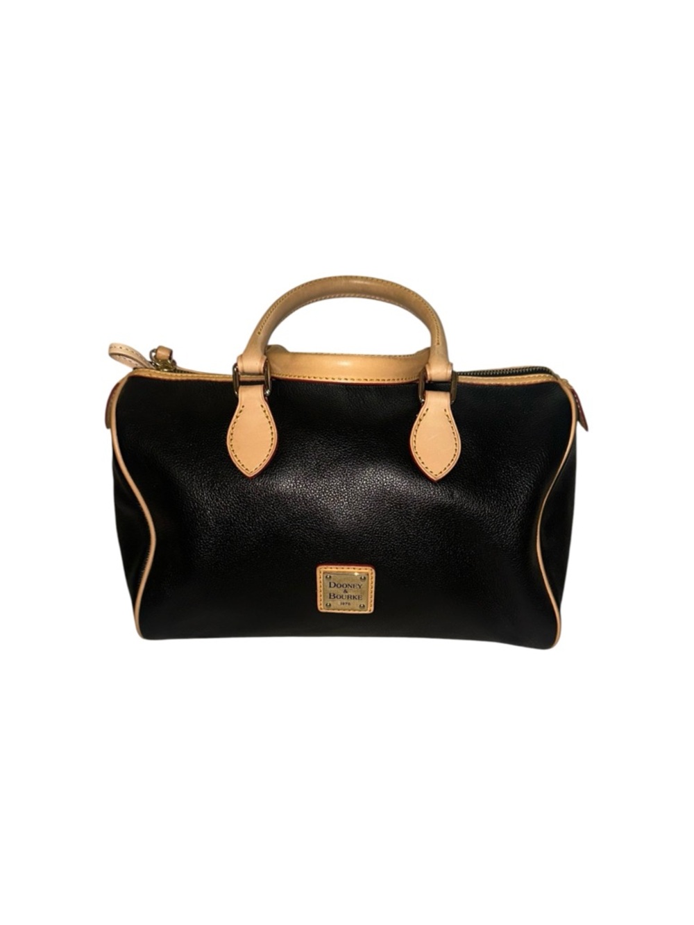 Dooney & Bourke Black Leather Satchel with Tan Accents